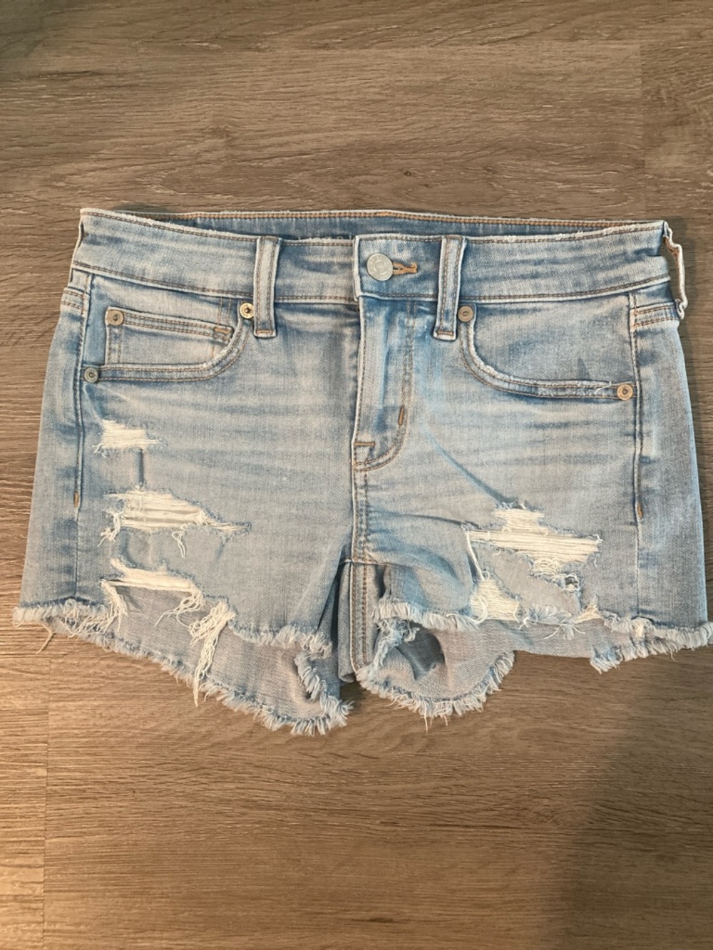 American Eagle Outfitters Light Blue Distressed Denim Shorts